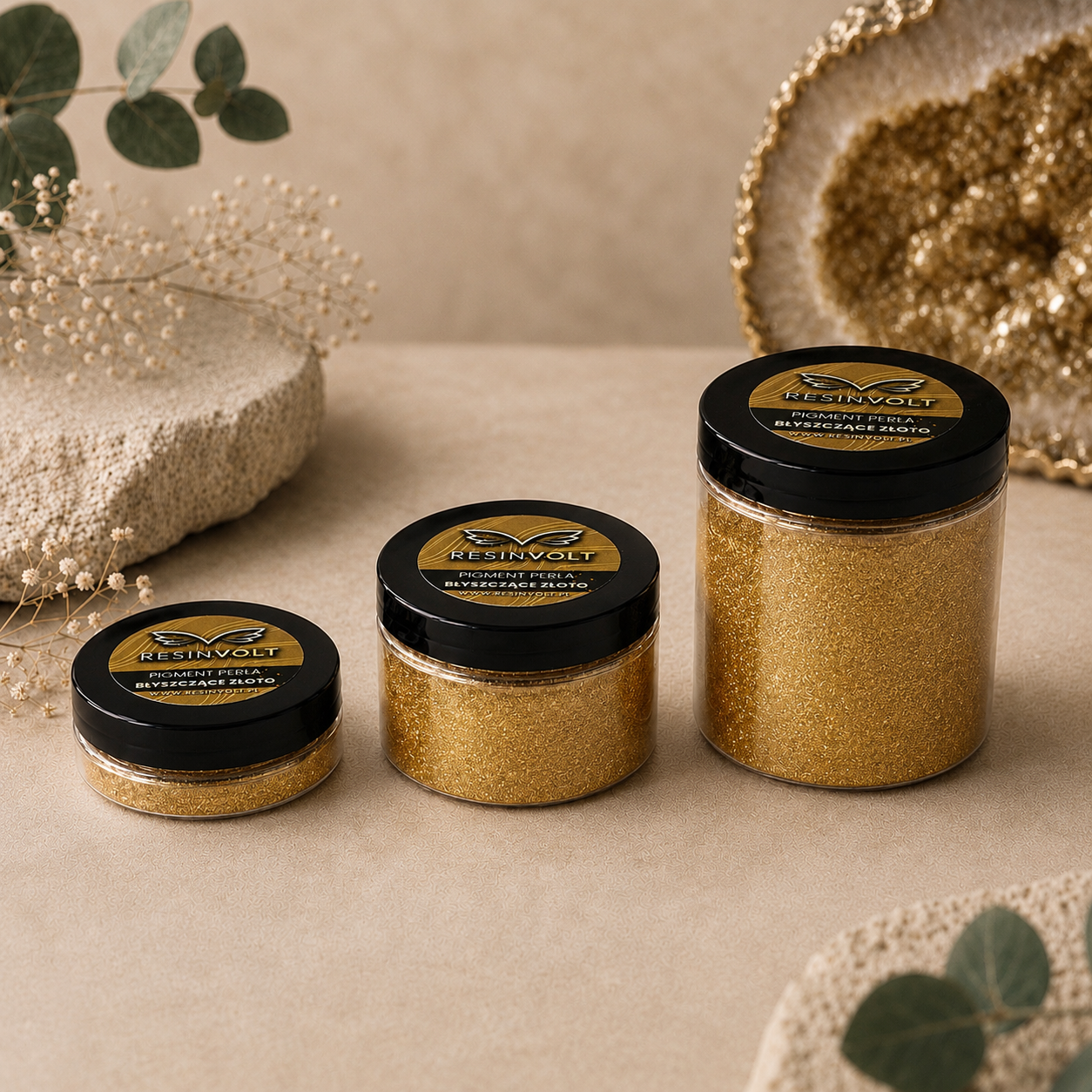 Pigment Perła Błyszczące Złoto - złoty pigment perłowy do żywicy epoksydowej Resinvolt w słoiczkach 20g 50g 100g
